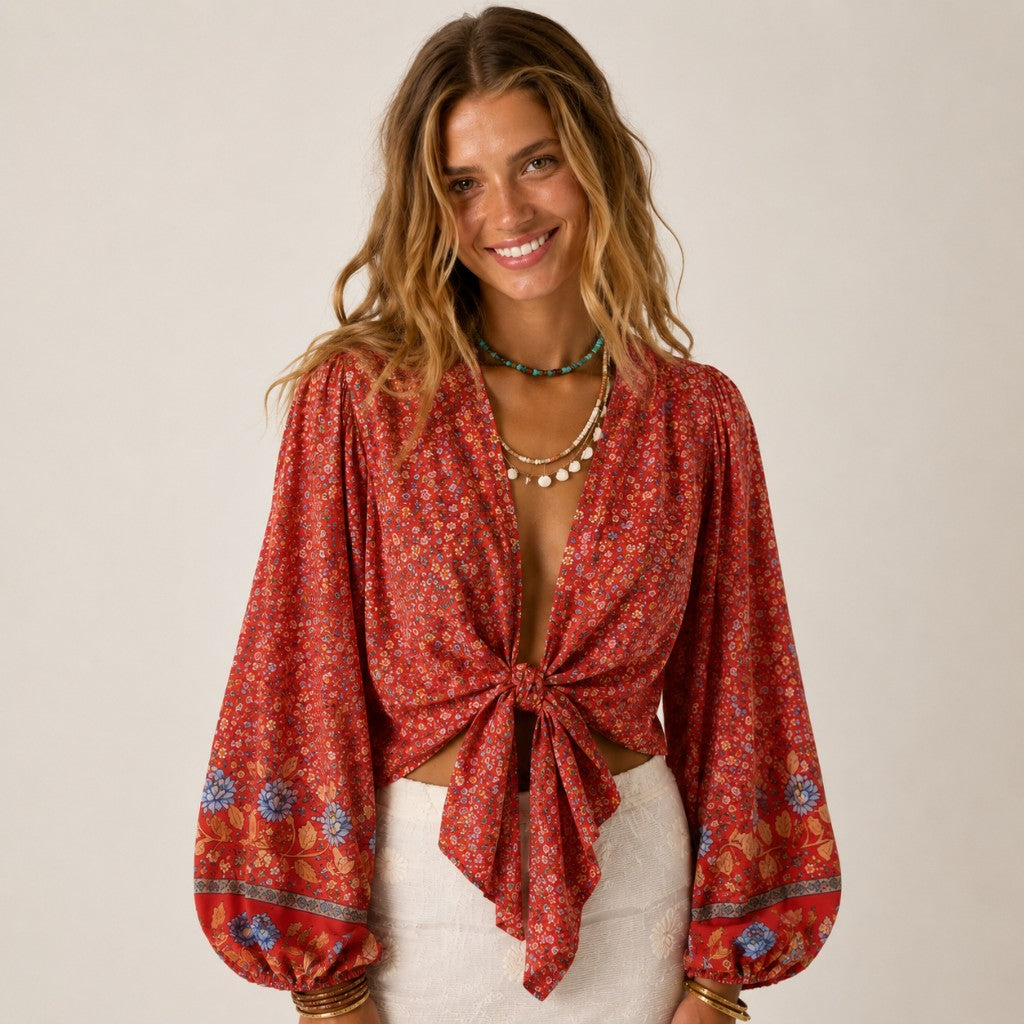 Röd Boho Blus Dam — studio