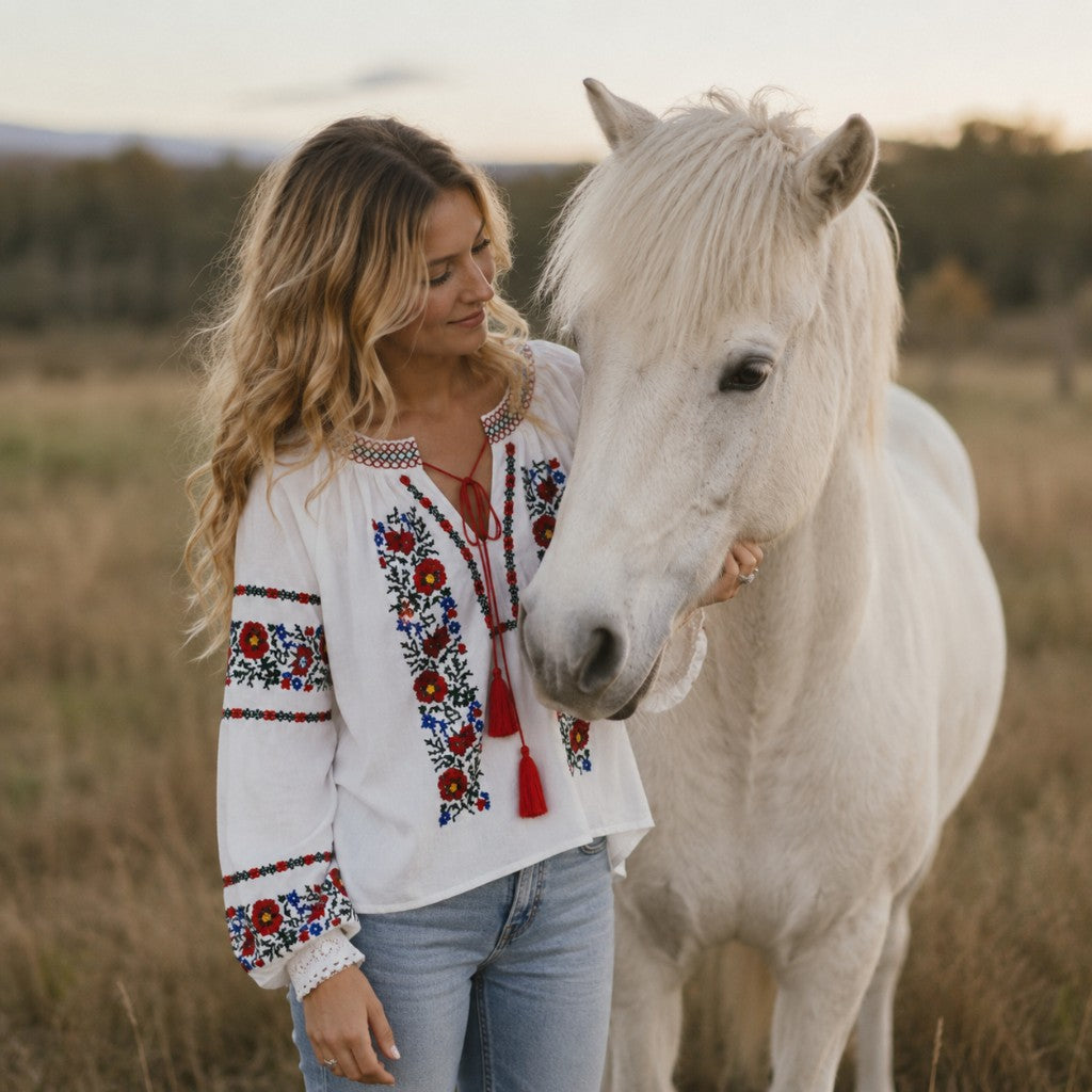 Vit Boho Blus Dam — sommar