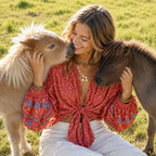 Röd Boho Blus Dam — sommar