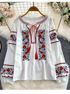 Marinblå Boho Blus Dam — galleri 1