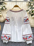 Marinblå Boho Blus Dam — galleri 3